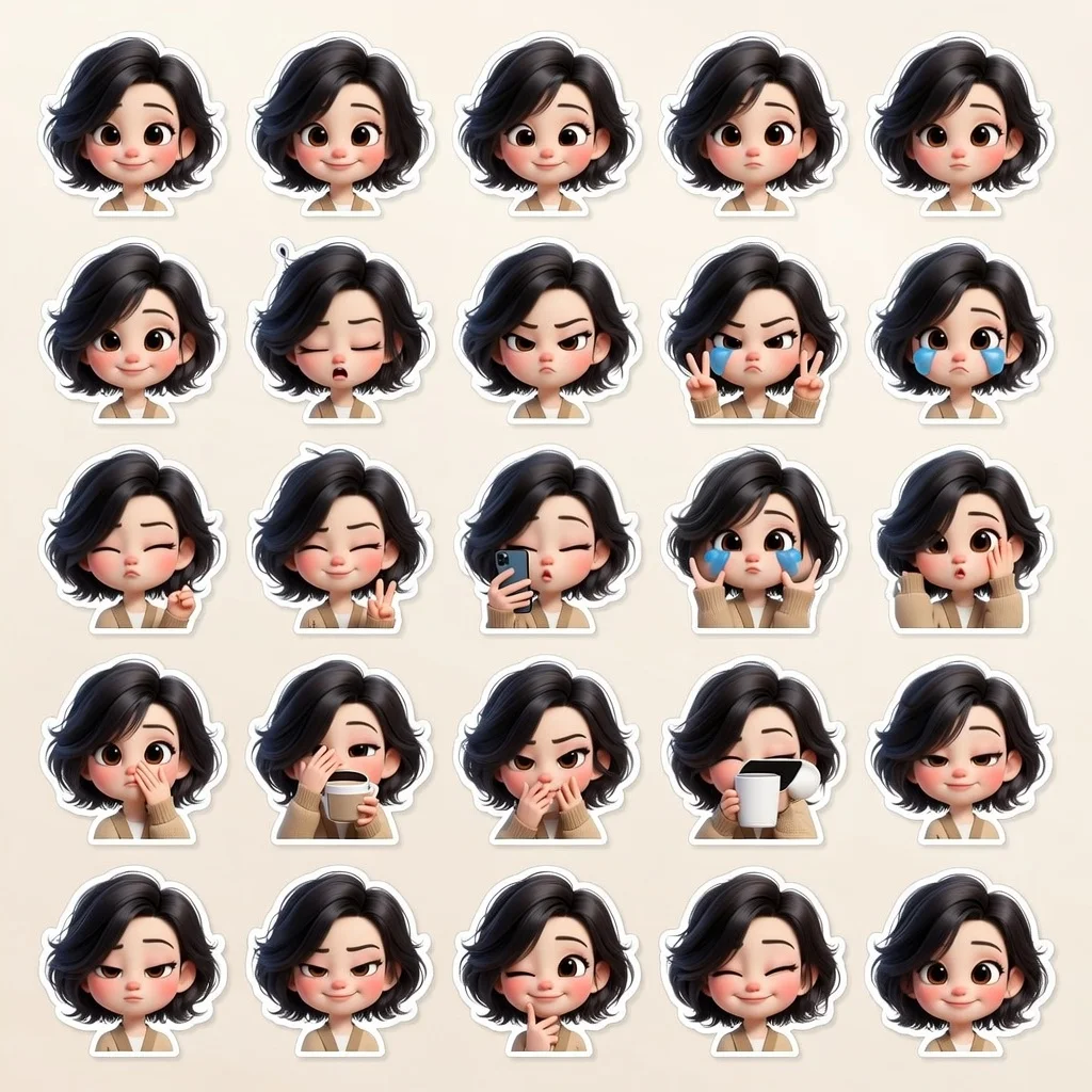 3D皮克斯女孩百变表情贴纸包