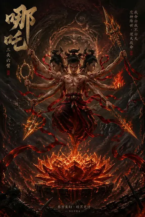 暗黑史诗风哪吒悬浮虚空图