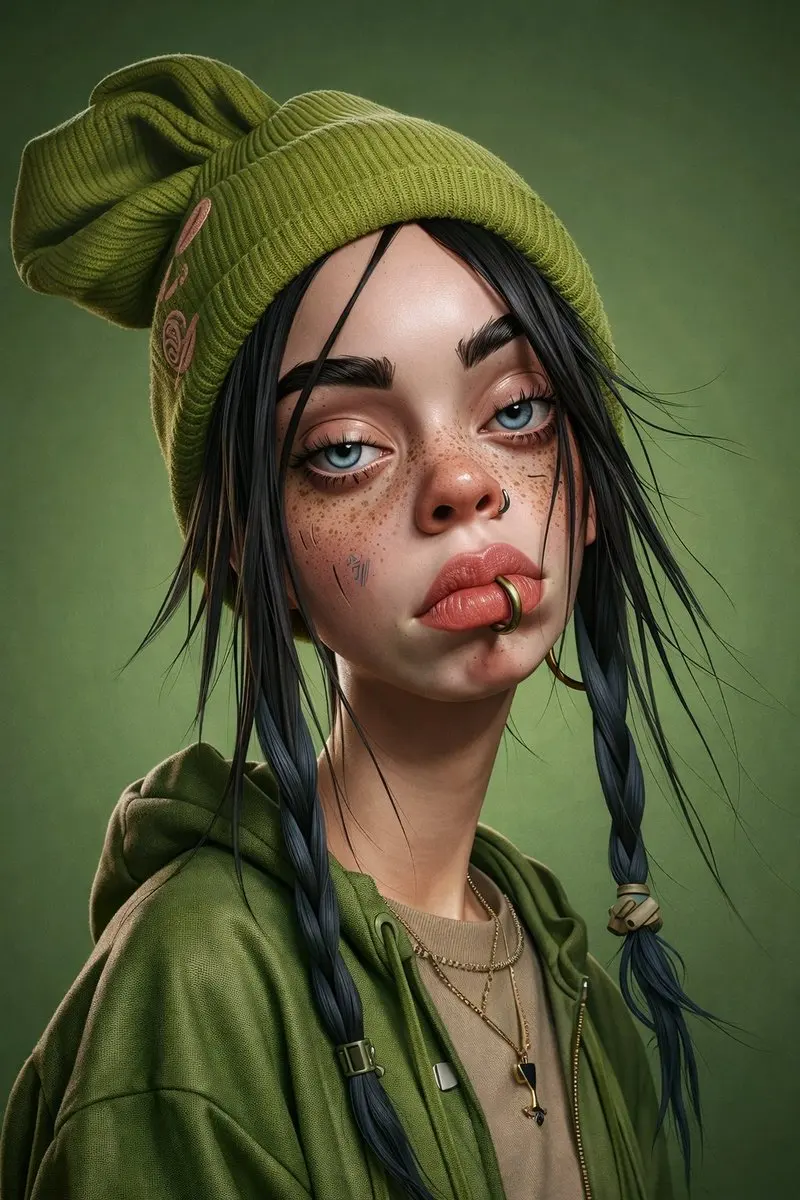 绿发少女的精致3D数字肖像