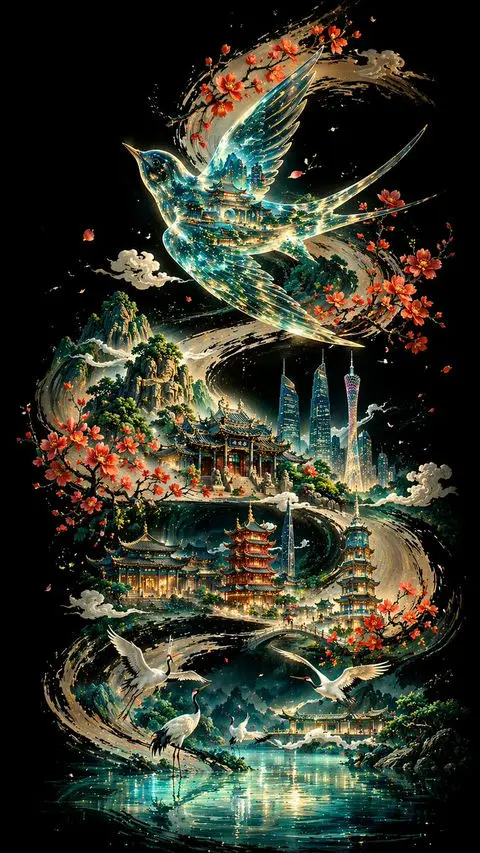 琉璃透明画眉鸟飞舞羊城墨卷