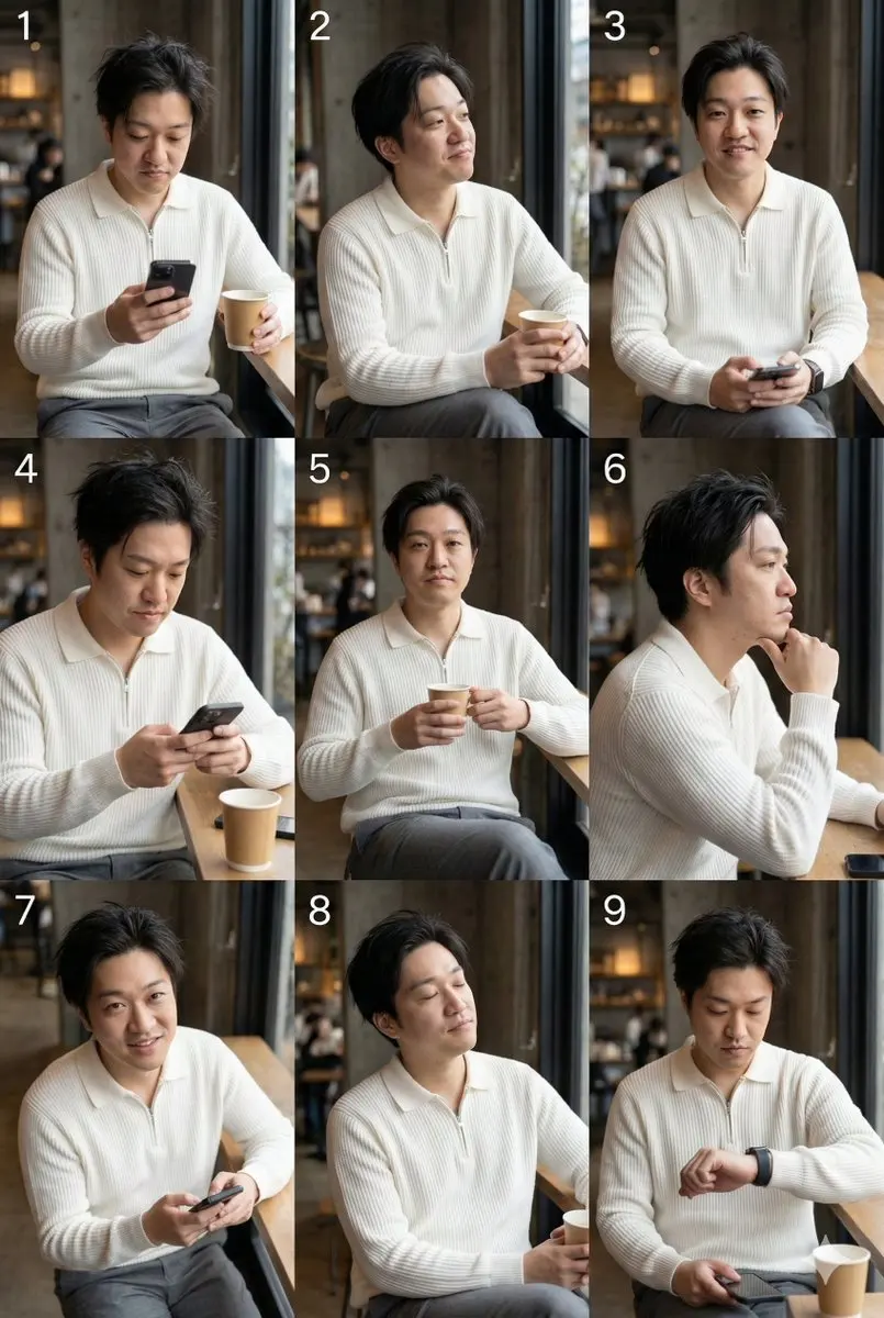 工业风咖啡馆九宫格男模面容
