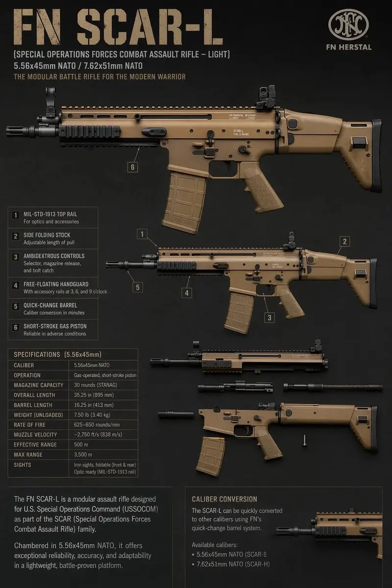 信息图 / 教育视觉图 - FN SCAR-L 战术规格表