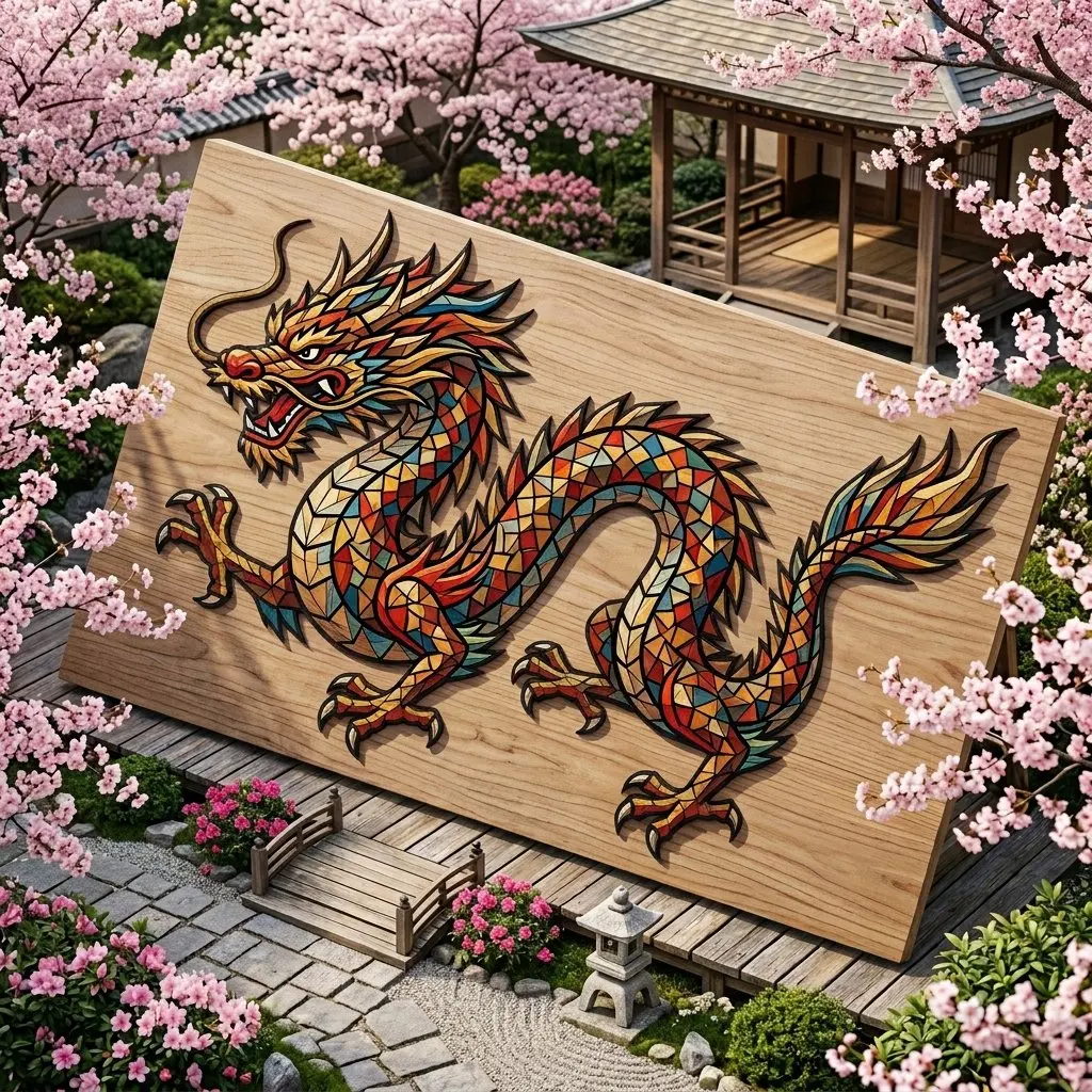 信息图 / 教育视觉图 - 中国龙木质马赛克