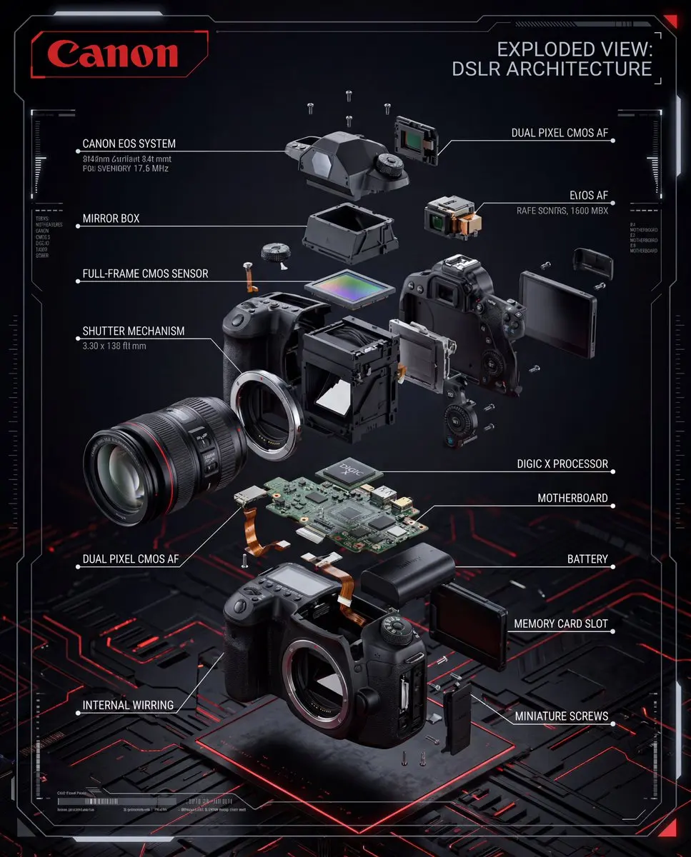 信息图 / 教育视觉图 - DSLR 相机爆炸图信息图