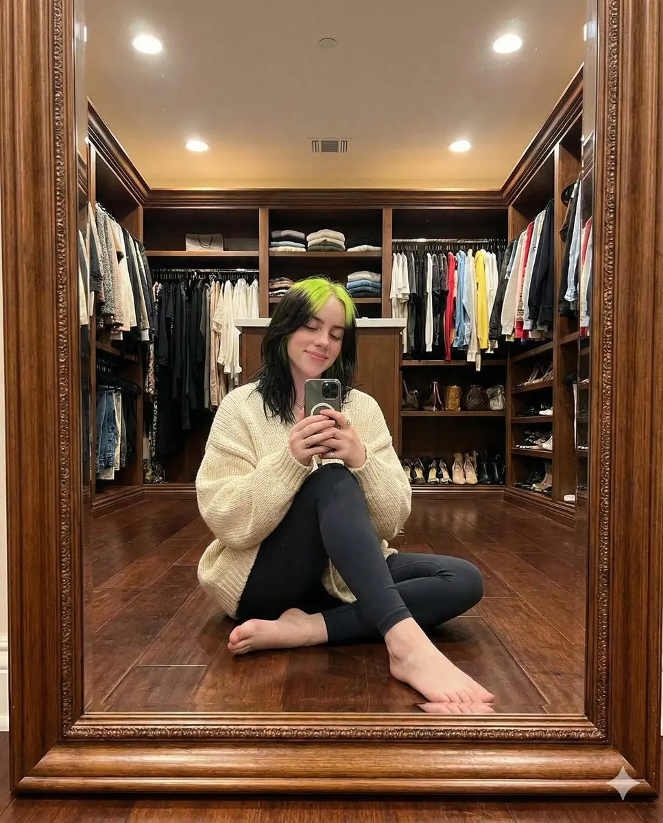 奢华衣帽间里的慵懒自拍女孩