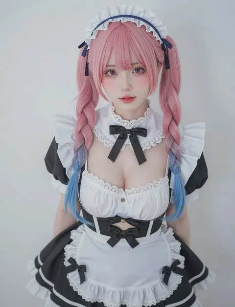 粉发双马尾黑白女仆少女