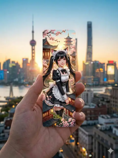 一只人的手握着一枚细长狭长的竖版模切书签