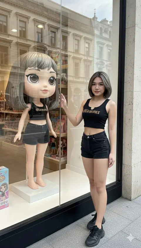 橱窗里出现了一个小小的动画版的自己