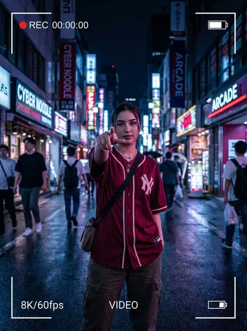 女子将食指向前伸出朝向相机镜头