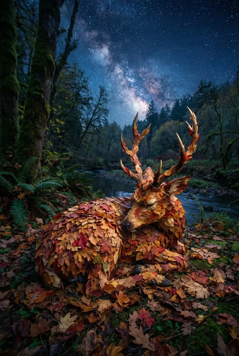 繁星月光下的秋叶幻鹿