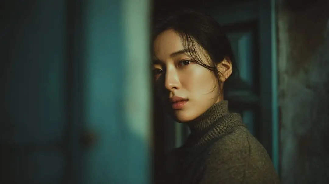 暮色黄昏的电影感少女侧影